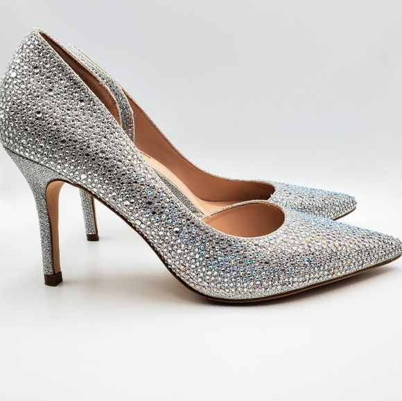 Lauren Lorraine Ruby Silver Rhinestone Embellished Half d'Orsay Pointed Pumps fo - Picture 2 of 15